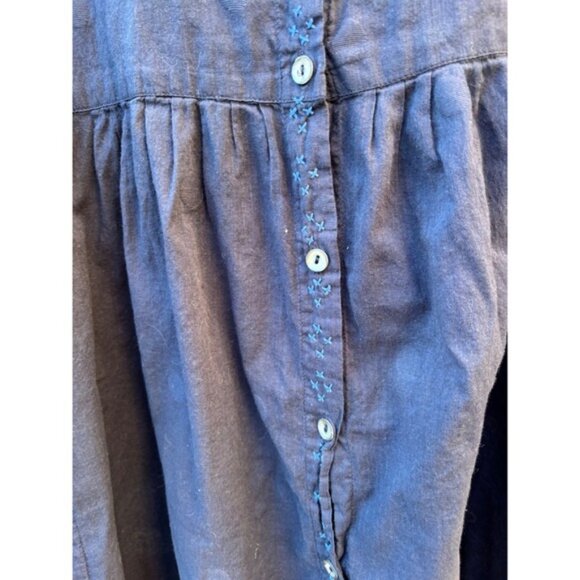 Gudrun Sjoden Tunic Top Organic Cotton Navy Medium Pockets Embroidered Button Up - Picture 4 of 7